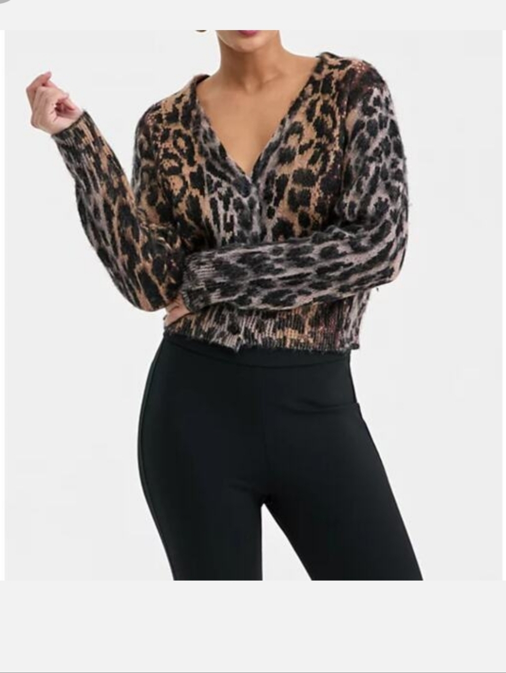 Bar III V-Neck Leopard Print Knit Sweater